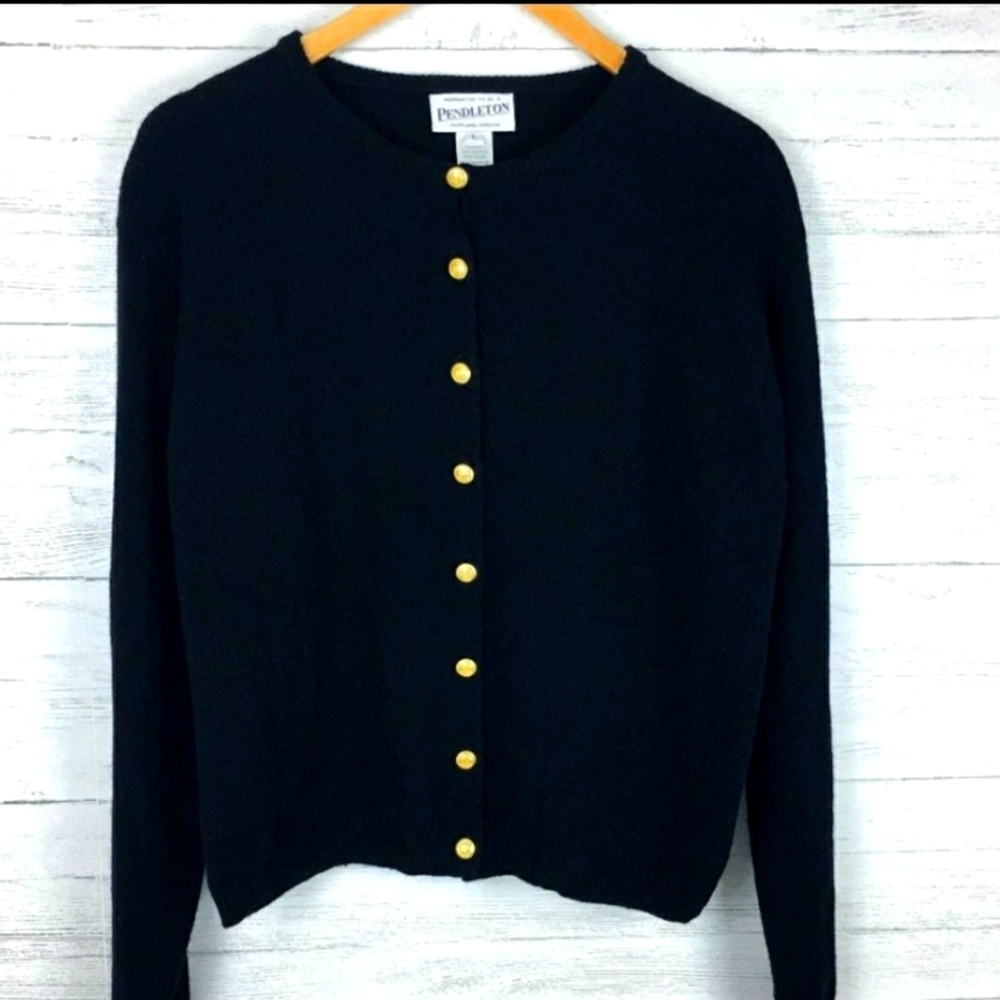 Pendleton Blk Lambswool Gold Button Cardigan. - image 1